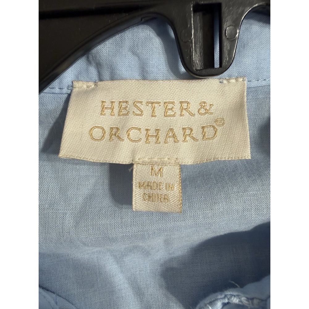 hester orchard shirt M Cotton button down floral blue Boho Beach Classic Fall - Picture 4 of 8